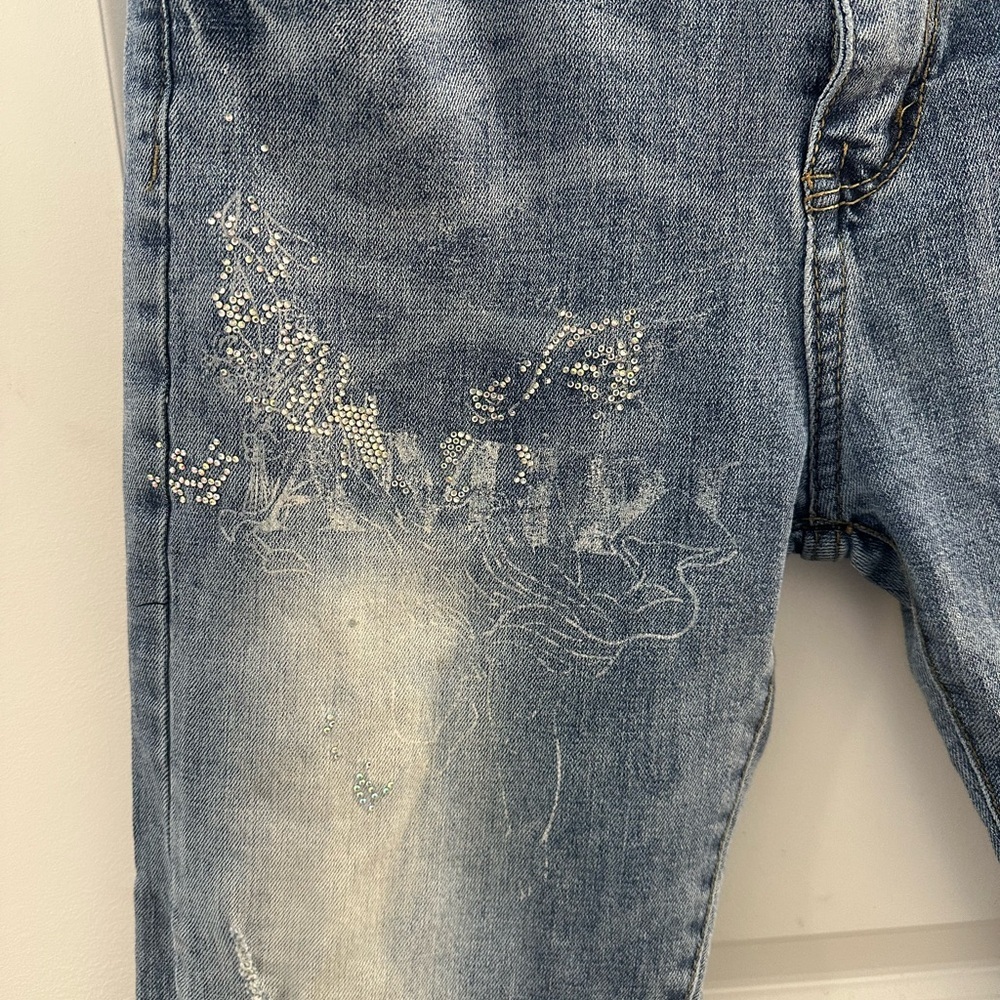 Men’s Distressed Denim Faded Blue Straight Jeans Size 32 EUC - Picture 5 of 6